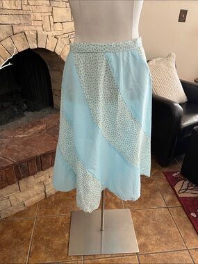 Handcrafted Light Blue Floral Quilted Panel A-Line Skirt